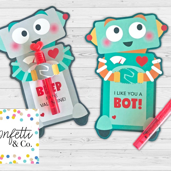 Robot Valentine Treat Holder Printable Cards, Printable Candy Hugger, Boy, Kids Valentine's Day Card, Robotics Valentines, PDF File