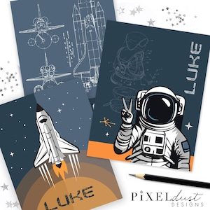 Personalized Astronaut Space Shuttle Binder Covers, Printable Binder Cover Set, Boy School Supplies, Notebook Covers, Student Boys Rocket