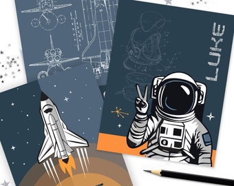 Personalized Astronaut Space Shuttle Binder Covers, Printable Binder Cover Set, Boy School Supplies, Notebook Covers, Student Boys Rocket