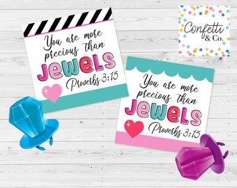 You are more precious than jewels Ring Pop gift tag, Christian Scripture Tags, Tween Girl Birthday Party Favors, Easter Sunday School gift