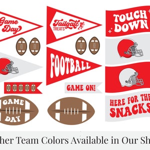 Red and White Game Day Football Pennant Flags, Digital PDF Printable File, Retro-inspired Football Pennants, Football Team Flag, Fall
