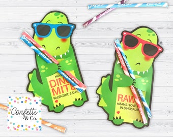 Dinosaur Valentine Treat Holder Printable Cards, Printable Candy Hugger, Boy, Kids Valentine's Day Card, Dino T-Rex Sunglasses Valentines