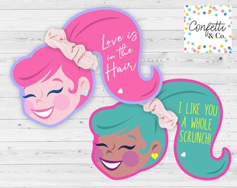 Girl's Scrunchie Valentines, Printable Cards, Kids Valentine, School valentine, Tween girl valentine, Classroom valentine, Instand Download