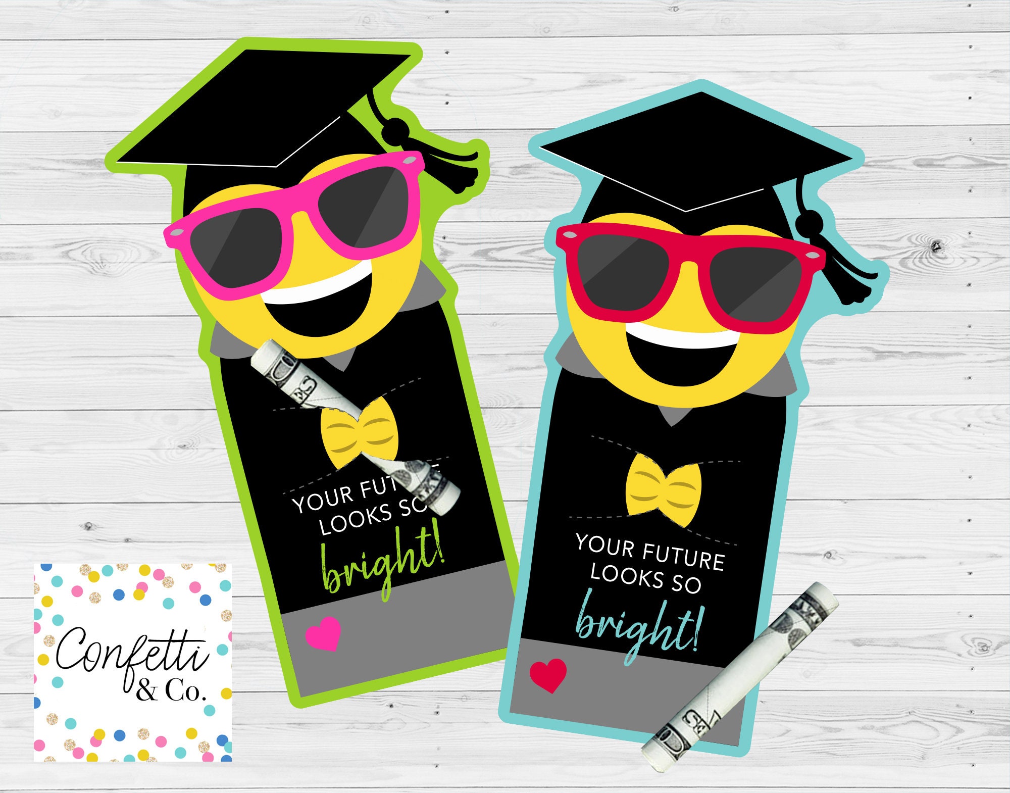 emoji sunglasses graduation card money holder printable etsy