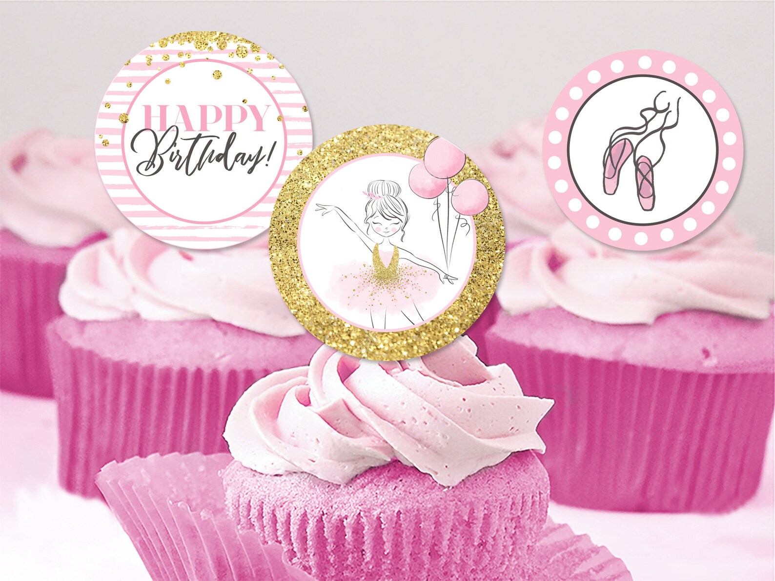 Ballerina Birthday Party Printable Cupcake Toppers Girl's - Etsy