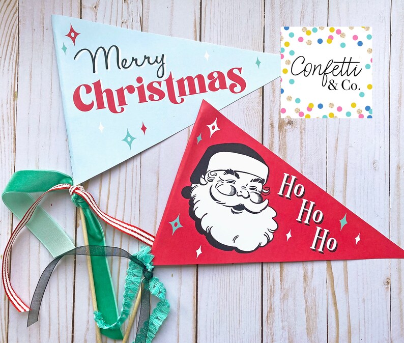 Retro Santa Merry Christmas Pennant Flag Set Printable Etsy