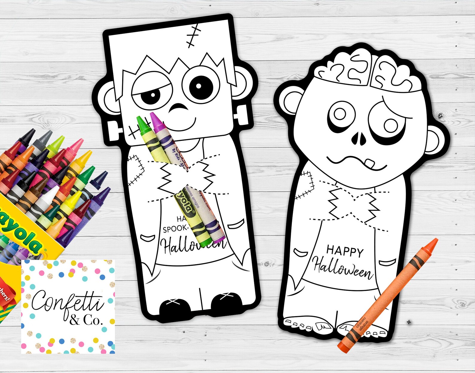 Halloween Crayon Holder Printable Coloring Sheet Cards, Trick or Treat ...