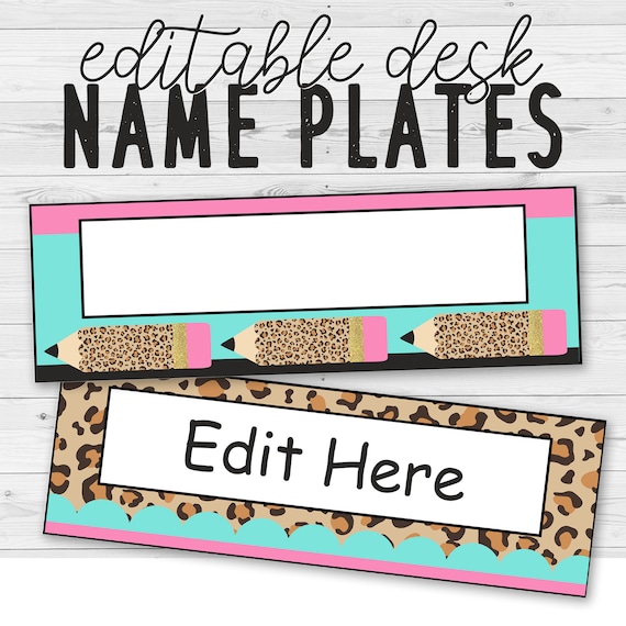 Printable And Editable Leopard Print Pencil Student Name Etsy