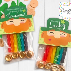 St. Patricks Day Leprechaun druckbarer Leckerlibeutel, Kobolde Kinderkarte, digitale PDF-Datei, St. Patricks Day Printables, Lucky