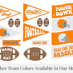 Orange & White Game Day Football Pennant Flags, Digital PDF Printable File, Retro-inspired Football Pennants, Football Team Flag Fall Decor