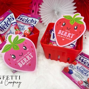 Berry Sweet Strawberry Valentines, Berry Gummy Valentines, afdrukbare kaarten, Girl Valentines, Classroom Valentines, Instant Download PDF-bestand
