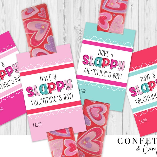 Cute Slap Bracelet Printable Valentines, Kid's Classroom Valentines, Girls Valentine's Day Card, Slappy Valentine's Day, PDF Printable File