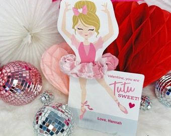 Ballerina Scrunchie Valentines, Printable Valentine Cards, Kids Valentine, Ballet girl valentine, Classroom Valentine, Instant Download PDF