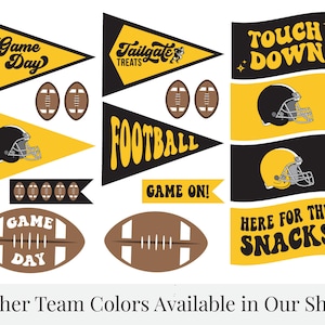 Black & Gold Game Day Football Pennant Flags, Digital PDF Printable File, Retro-inspired Football Pennants, Football Team Flag