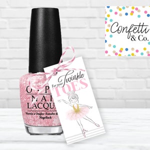 Ballerina Birthday Party Favors, Girl&#39;s Pink and Gold Glitter Ballet Nail Polish Gift Tags, Digital File, Ballet Dance Party Favor, Gift Tag