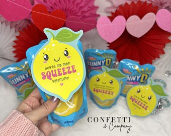 You're My Main Squeeze Lemon Valentines, Lemonade Valentines, Printable Cards, Kids Valentines, Classroom Valentines, Instant Download PDF