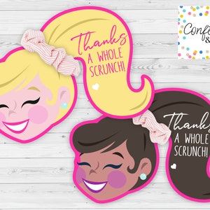 Scrunchie Birthday Party Favors, Printable File, Girl's Scrunchie Thank You Cards, Tween Teen Birthday Party, Gift Tag, VSCO Girl