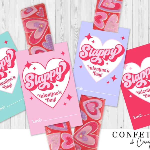 Retro Slap Bracelet Printable Valentine Cards, Non-Candy Valentines, Girls Valentine's Day Card, Slappy Valentine's Day, PDF Printables File