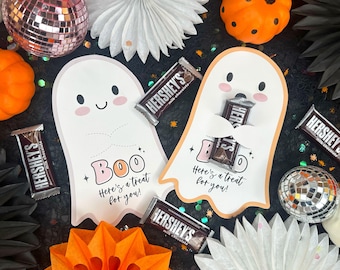 Söt spökgodishållare utskrivbar Halloween-kort, Halloween-festgåvor, Halloween-presentetikett, godispåsetopper PDF-fil, DIREKT NEDLADDNING
