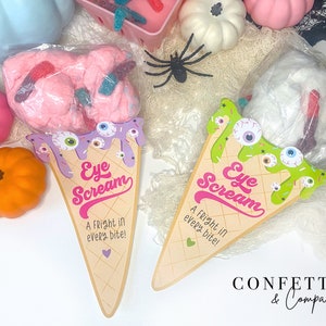 Cartão para impressão de Halloween Eye Scream, casquinha de sorvete de algodão doce, lembrancinhas de Halloween, arquivo PDF, download instantâneo, cartões de baú ou guloseimas