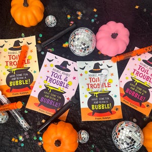 Bubble Wand Halloween Treat Cards, Kids Printable Halloween Classroom Treat, Halloween Party Favor, Instant Download, Toil and Trouble Tags