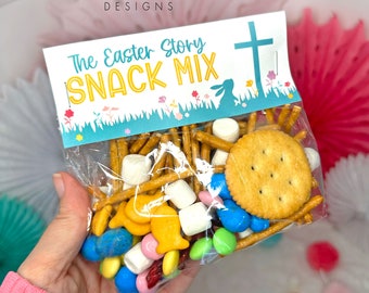 The Easter Story Snack Mix Printable Tag and Bag Toppers, Easter Basket Filler for Kids, Easter Treats, Instant Download PDF File, Scripture