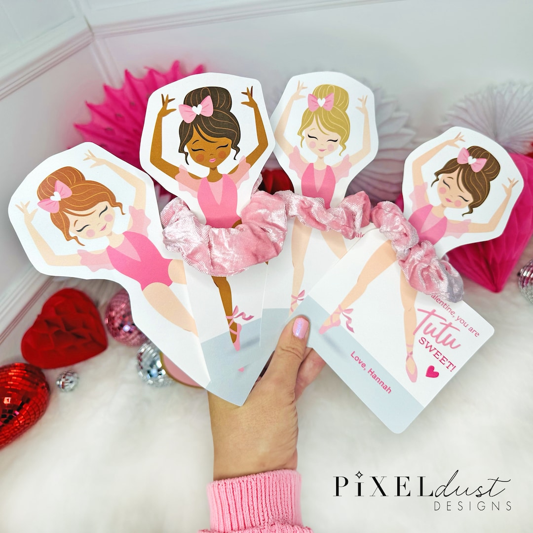 Ballerina Scrunchie Valentines, Printable Valentine Cards, Kids ...