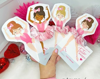 Ballerina Scrunchie Valentines, Printable Valentine Cards, Kids Valentine, Ballet girl valentine, Classroom Valentine, Instant Download PDF