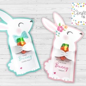 Carte de lapin de Pâques, lapin de Pâques imprimable Treat Holder Card, Candy Hugger Bunnies, Kids Card, Easter Spring Decor, Easter Basket Printables