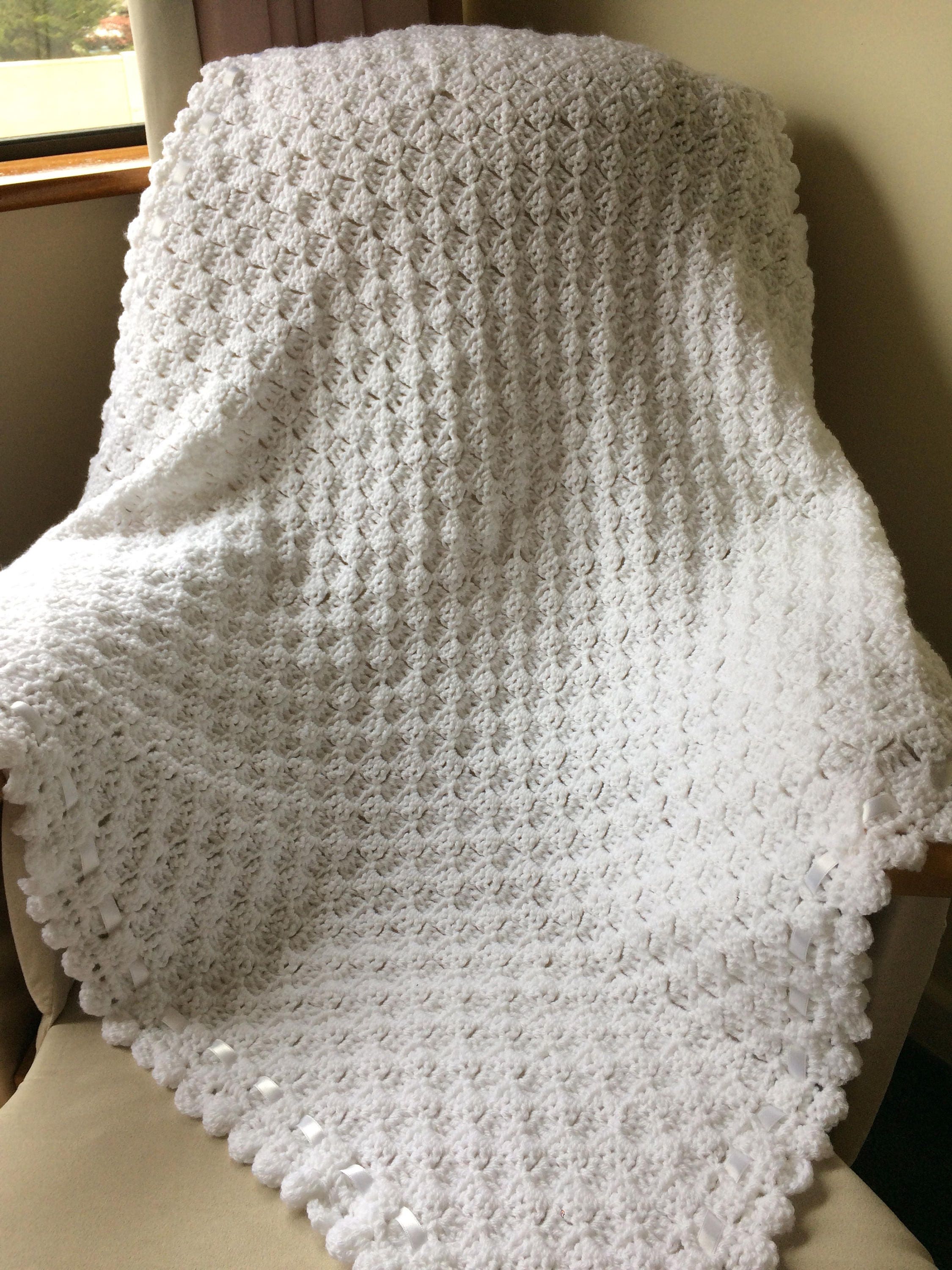 Handmade White crochet baby blanket most popular blanket Etsy