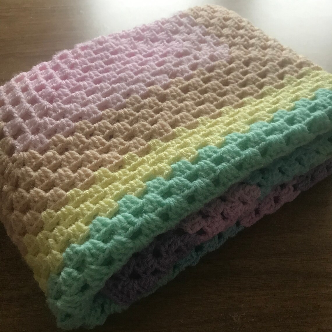 Handmade Pastel Crochet Rainbow baby blanket most popular Etsy