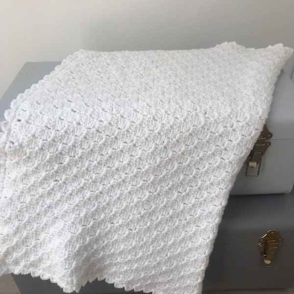 Handmade White crochet baby blanket, most popular blanket, perfect for christening gift.