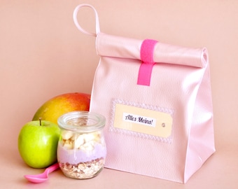 Lunchbag rosé- metallic aus Kunstleder mit Innenfutter und Schlaufe