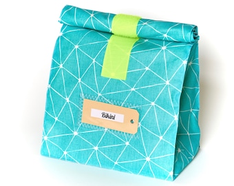 Lunch bag, large bath bag, turquoise yellow, water repellent, reusable