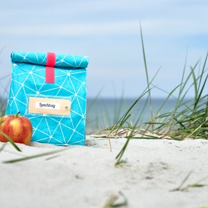 Lunchbag groß, Frühstückstüte, Strandtasche für nasses Schwimmzeug, petrol gelb, wasserabweisend Bild 8