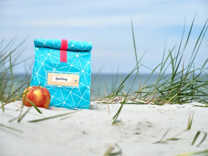 Lunchbag groß, Frühstückstüte, Strandtasche für nasses Schwimmzeug, petrol gelb, wasserabweisend Bild 8