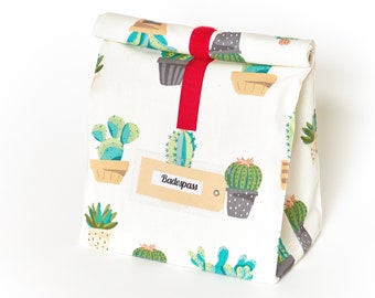 Lunchbag Large/bath bag/cactus/water repellent/coated cotton