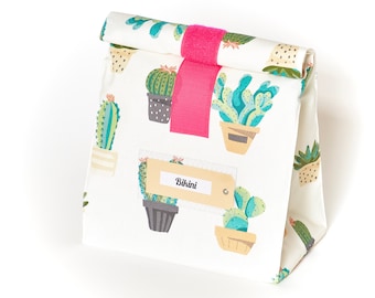 Lunchbag Large/bath bag/cactus/water repellent/coated cotton