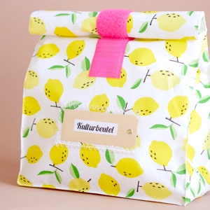 Large lunch bag, breakfast bag, toiletry bag, yellow lemons, coated, water-repellent image 3