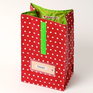 Lunch bag, bread bag, bag, red, coated cotton, water-repellent image 2