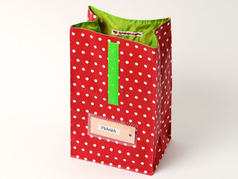 Lunch bag, bread bag, bag, red, coated cotton, water-repellent image 2