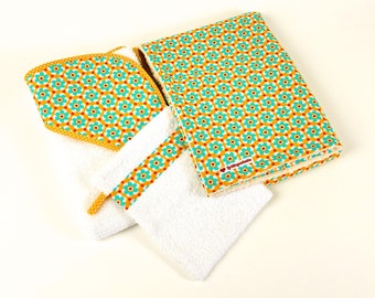 Set: Baby blanket & hooded towel "yellow/turquoise with flower"