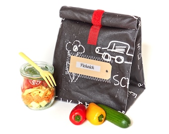 Lunchbag/ bread bag/ black and white/ panel fabric/ coated cotton/ with lining/ water-repellent