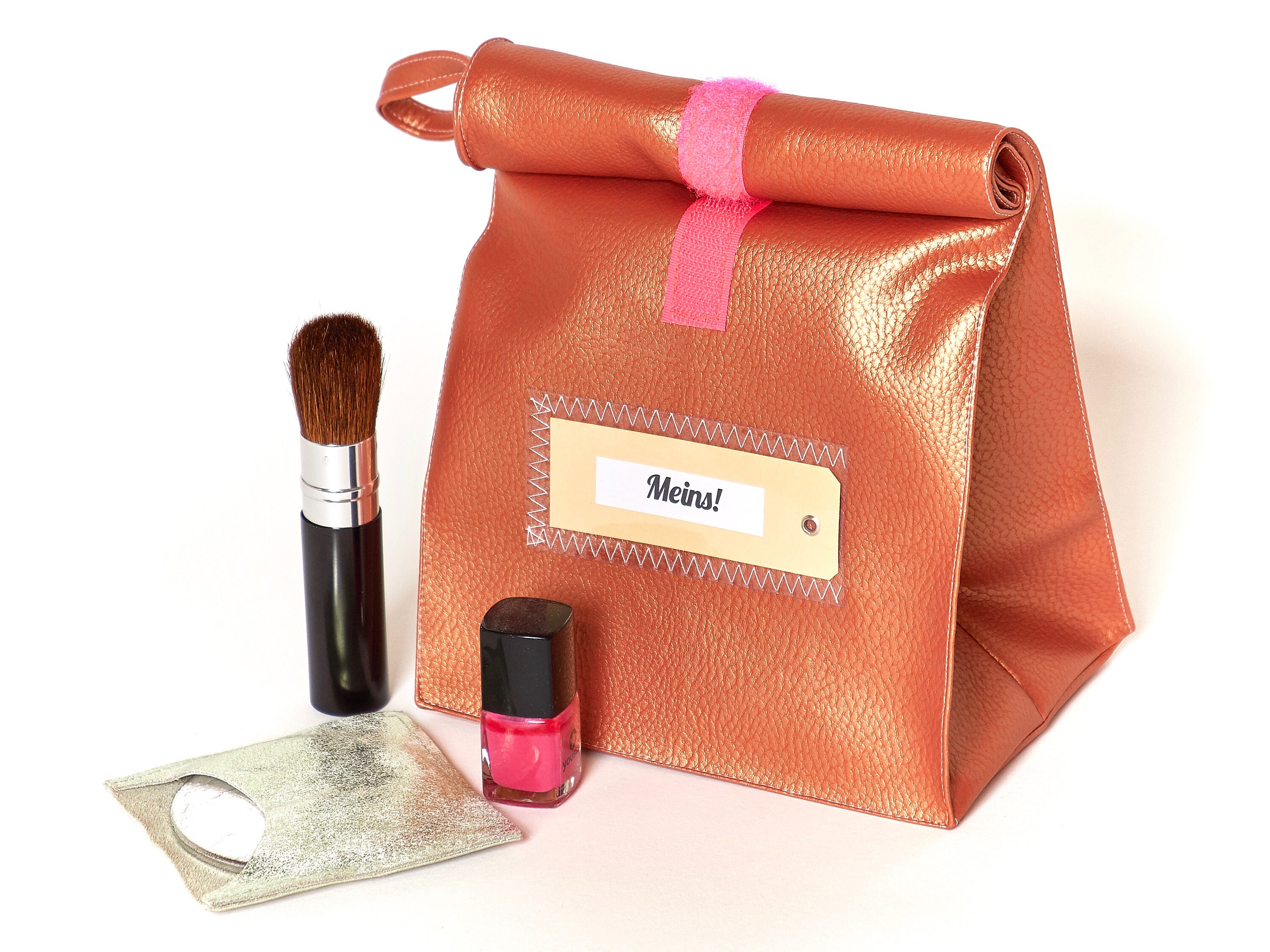 Lunchbag/copper/Metallic/artificial leather/neon/make-up bag/breakfast bag/culture bag with loop