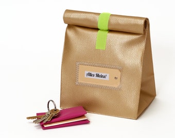 Bag gold, Metallic synthetic leather, culture bag, lunchbag