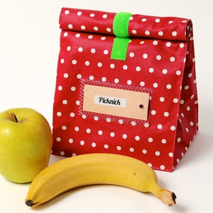 Lunch bag, bread bag, bag, red, coated cotton, water-repellent image 1