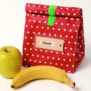 Lunch bag, bread bag, bag, red, coated cotton, water-repellent image 1