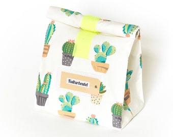 Lunchbag Large/bath bag/cactus/water repellent/coated cotton