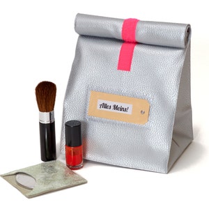 Lunchbag/silver-/metallic-/faux leather/neon glue/makeup bag/breakfast bag/culture bag