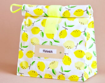 Lunch bag, breakfast bag, toiletry bag, yellow lemons, coated, water-repellent